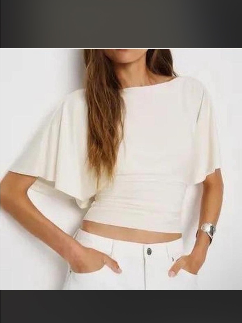 Reformation Cream Flutter Sleeve Crop Top